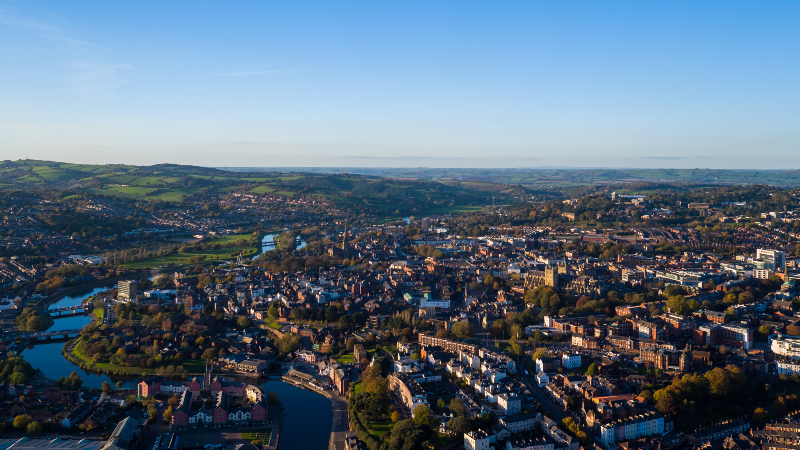 An aerial view of a city.