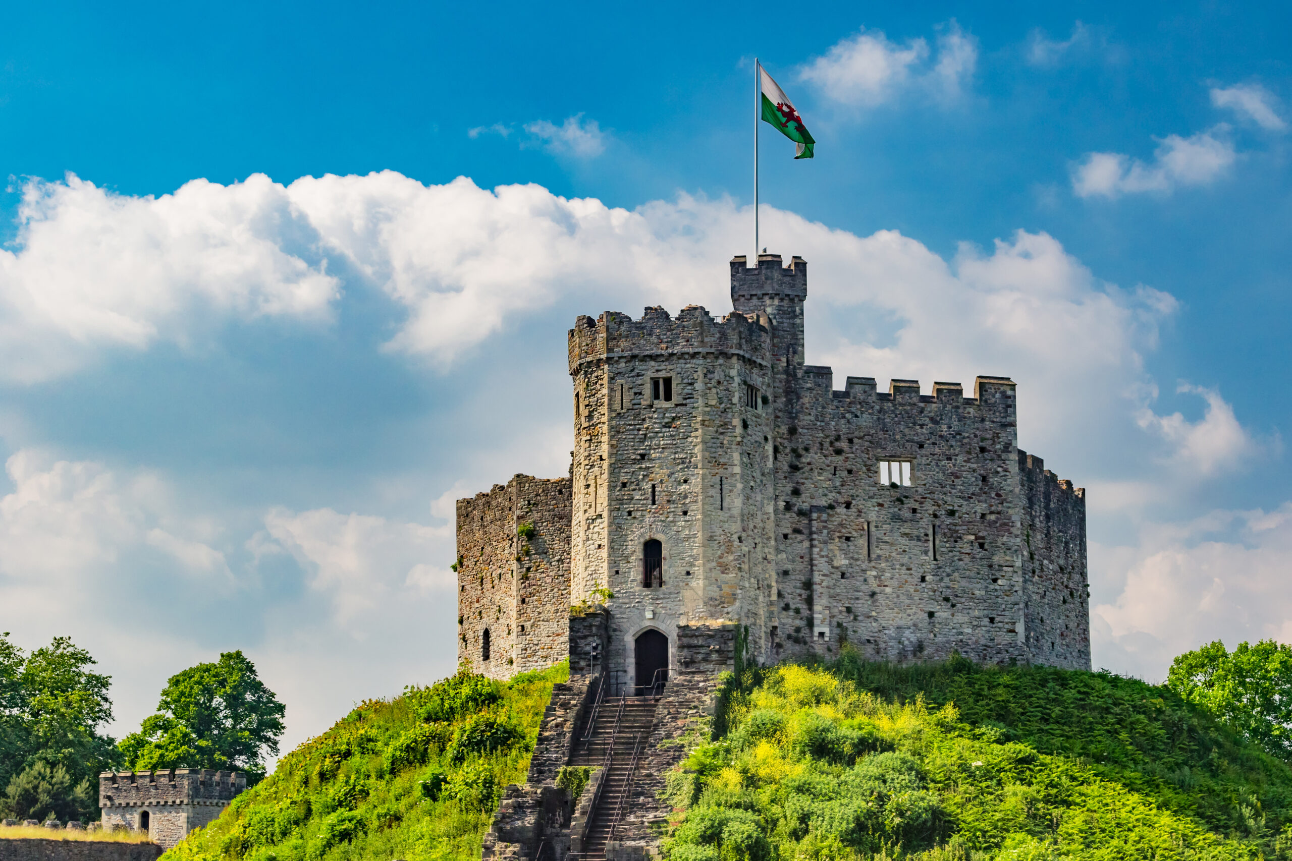 A castle sat on top of a hill.