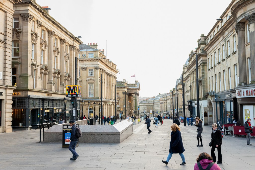 Newcastle upon Tyne UK - 8th Jan 2020: Grey Street in Newcastle city centre with people walking