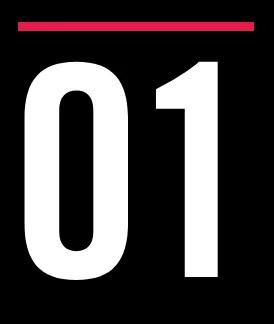 The image shows the number "01" in bold white text on a black background, symbolizing a fresh start or a nod to cherished friends. A thin red line runs horizontally across the top, adding a touch of elegance.