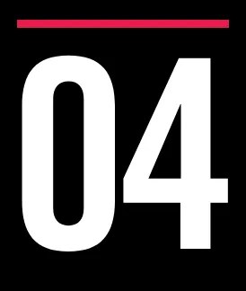 The image displays the number "04" in bold white text on a black background, with a thin red line enhancing its prominence, reminiscent of a classic friend's reminder to always refer back to essential moments.